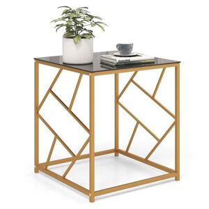 Costway Petite Table Basse Carrée 50 X 50 X 55 Cm Avec Plateau En Verre Trempé, Cadre Géométrique Doré, Moderne Pour Salon, Chambre - Publicité