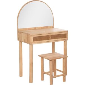 Coiffeuse + Tabouret En Bois Pour Enfant - Beige - L 55 X P 35 X H 100 Cm - Publicité