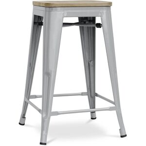 Tabouret Style Bistrot Metalix - 61 Cm - Métal Et Bois Clair Gris Clair - Publicité