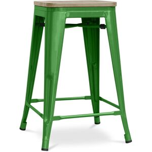 Tabouret Style Bistrot Metalix - 61 Cm - Métal Et Bois Clair Vert - Publicité