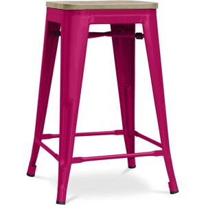 Tabouret Style Bistrot Metalix - 61 Cm - Métal Et Bois Clair Fuchsia - Publicité