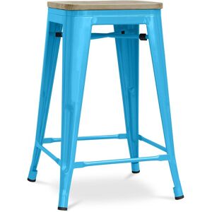 Tabouret Style Bistrot Metalix - 61 Cm - Métal Et Bois Clair Turquoise - Publicité