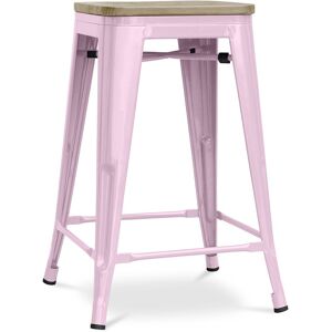 Tabouret Style Bistrot Metalix - 61 Cm - Métal Et Bois Clair Rose Pâle - Publicité