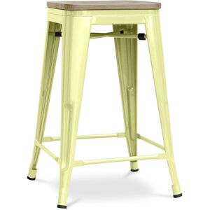 Tabouret Style Bistrot Metalix - 61 Cm - Métal Et Bois Clair Jaune Pâle - Publicité