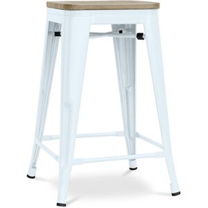 Tabouret Style Bistrot Metalix - 61 Cm - Métal Et Bois Clair Bleu Gris - Publicité