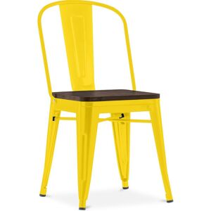 Chaise Carrée Style Bistrot Metalix - Métal Et Bois Foncé Jaune - Publicité