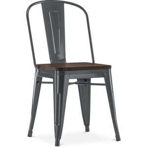 Chaise Carrée Style Bistrot Metalix - Métal Et Bois Foncé Gris Foncé - Publicité