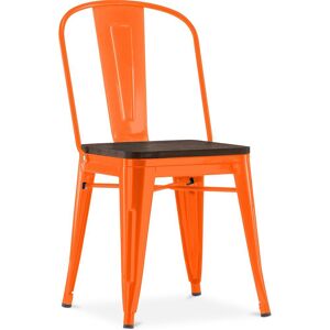 Chaise Carrée Style Bistrot Metalix - Métal Et Bois Foncé Orange - Publicité