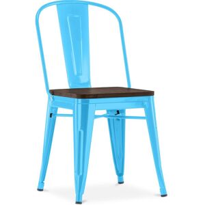 Chaise Carrée Style Bistrot Metalix - Métal Et Bois Foncé Turquoise - Publicité