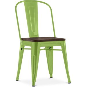 Chaise Carrée Style Bistrot Metalix - Métal Et Bois Foncé Vert Clair - Publicité