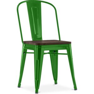 Chaise Carrée Style Bistrot Metalix - Métal Et Bois Foncé Vert Foncé - Publicité