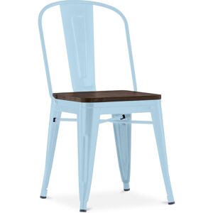 Chaise Carrée Style Bistrot Metalix - Métal Et Bois Foncé Bleu Clair - Publicité