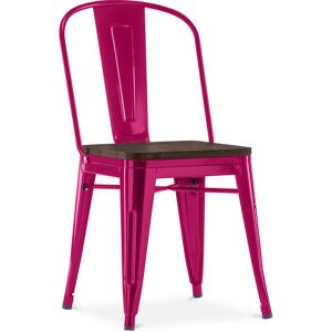 Chaise Carrée Style Bistrot Metalix - Métal Et Bois Foncé Fuchsia - Publicité