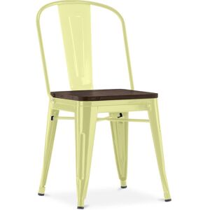 Chaise Carrée Style Bistrot Metalix - Métal Et Bois Foncé Jaune Pâle - Publicité