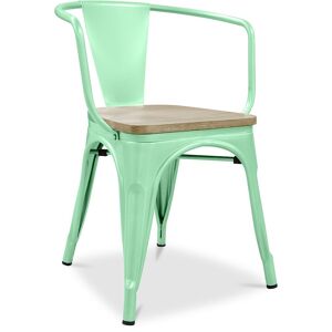 Chaise Avec Accoudoir Bistrot Metalix - Métal Et Bois Clair Menthe - Publicité