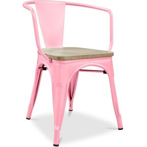 Chaise Avec Accoudoir Bistrot Metalix - Métal Et Bois Clair Rose - Publicité