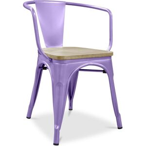 Chaise Avec Accoudoir Bistrot Metalix - Métal Et Bois Clair Violet Pastel - Publicité