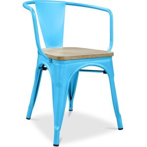 Chaise Avec Accoudoir Bistrot Metalix - Métal Et Bois Clair Turquoise - Publicité