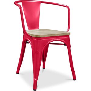 Chaise Avec Accoudoir Bistrot Metalix - Métal Et Bois Clair Rouge - Publicité