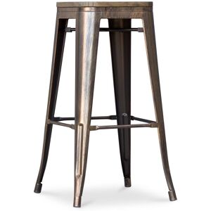 Tabouret De Bar Bistrot Metalix Design Industriel En Métal Et Bois Foncé - 76 Cm - Nouvelle Édition Bronze Métallisé - Publicité