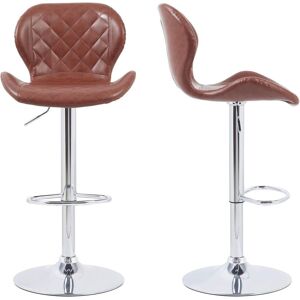 2 X Tabouret De Bar Industrielle Vintage, Chaise De Bar En Cuir Et Métal, Rotatif À 360°Et Hauteur Réglable 57-80cm, Siège Cuisine Avec Dossier Et Repose-Pieds, Charge Max 150kg (Brun) - Publicité