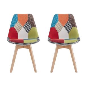 Lot De 2 Chaises De Salle À Manger En Lin Avec Pieds En Hêtre Massif Vintage Chaises Design Patchwork Multicolore (Rouge) - Publicité