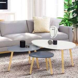 IDMarket Lot De 3 Tables Basses Gigognes Gaia Laquées Blanc Gris Scandinave - Publicité