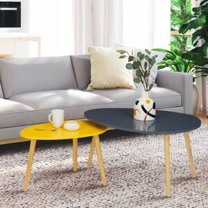 IDMarket Lot De 2 Tables Basses Gigognes Gaia Laquées Gris Jaune Scandinave - Publicité