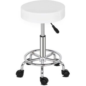 Tabouret R¿¿Glable Tabourets Roulants Ronds Pivotants Chaise De Bar Blanche Avec Cuir Pu Et 5 Roues Pour Bureau ¿¿ Domicile De Salon De Cuisine De Beaut¿¿ (Blanc, 1 Paquet) - Publicité