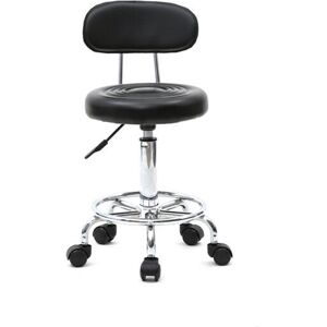 Tabouret Roulettes Professionnel Avec Dossier, Tabouret De Bureau Rotation À 360° Et Hauteur Réglable 48-58 Cm, Revêtement En Pu, Pour Salon De Massage, Manucure Et Bureau, Noir - Publicité