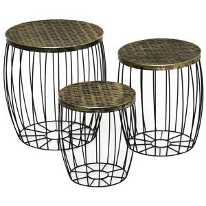 HOMCOM Lot de 3 Tables Basses gigognes Tables d'appoint Rondes encastrables Style néo-rétro métal Noir doré