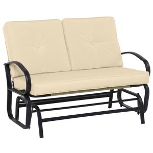 Outsunny Banc à bascule de jardin 2 places design contemporain grand confort accoudoir dossier métal beige