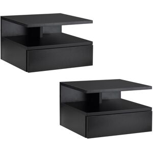 HOMCOM Lot de 2 tables de chevet murales - lot de 2 tables de nuit - tiroir coulissant, niche, plateau - panneaux particules noir-AOSOM.fr