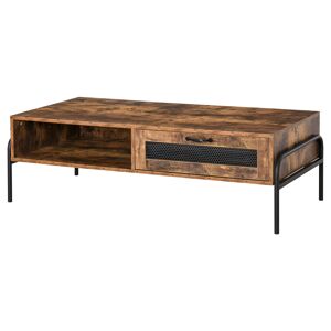 HOMCOM Table basse rectangulaire style industriel niche tiroir inclus panneaux particules aspect vieux bois veinage pieds métal brun noir