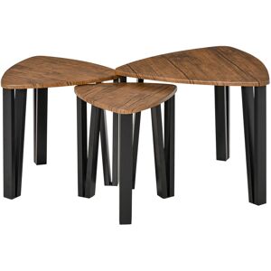 HOMCOM Lot de 3 tables basses gigognes encastrables style élégant plateaux MDF pieds métallique en forme de V pour chambre salon noyer et noir