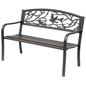 Outsunny Banc de Parc 2 Places Jardin Terrasse Style Rural Chic Acier et Fonte 127 x 60 x 85 cm Brun