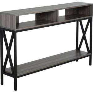 HOMCOM Table Console Table d'Entrée Industriel Multi-rangements 120 x 23,5 x 75 cm Bois Gris