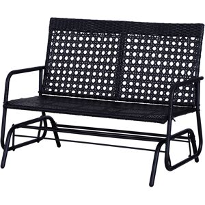 Outsunny Banc à bascule de jardin 2 places résine tressée design contemporain grand confort accoudoirs assise dossier ergonomiques métal noir