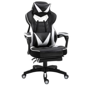 Vinsetto Fauteuil chaise de bureau chaise gaming style baquet racing repose-pieds inclus  revêtement synthétique blanc noir   Aosom France