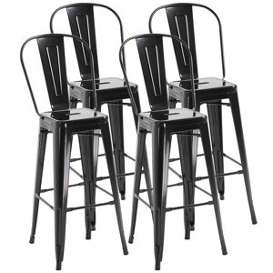 HOMCOM Lot de 4 tabourets de Bar en Métal Chaise de bar Industriel avec Dossier Hauteur Assise 76,5 cm mét Noir
