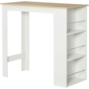 HOMCOM Table de bar table haute de cuisine mange-debout comptoir dim. 112L x 57l x 106H cm 3 étagères aspect chêne clair blanc