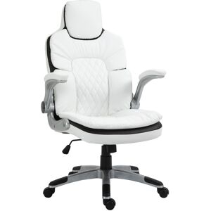 HOMCOM Fauteuil chaise de bureau style baquet racing dossier assise capitonné revêtement synthétique blanc noir   Aosom France