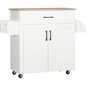 HOMCOM  meuble cuisine  à roulettes multi-rangements 1 tiroirs 1 placard 2 portes avec étagère réglable porte-torchons et porte-épices - MDF blanc