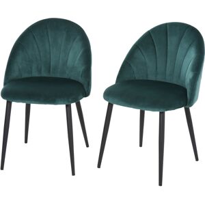 HOMCOM Lot de 2 chaise de salle à manger chaise scandinave velours 100% polyester métal dim. 52l x 54P x 79H cm vert noir   Aosom France