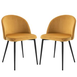 HOMCOM Lot de 2 Chaises de salle à manger design scandinave pieds effilés métal noir - assise dossier ergonomique velours moutarde
