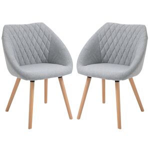 HOMCOM Lot de 2 chaises salle à manger chaise scandinave pieds effilés bois hêtre - assise dossier accoudoirs ergonomiques lin gris   Aosom France