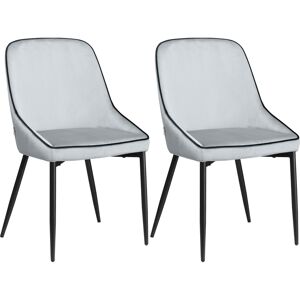 HOMCOM Lot de 2 chaises de salle à manger en tissu velours et pieds en acier noir - gris avec passepoil noir 50 x 56 x 84 cm