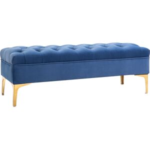 HOMCOM Banc banquette capitonnée bout de lit style classique chic dim. 118L x 45l x 42H cm piètement métal doré velours bleu