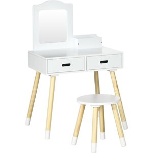 ZONEKIZ Coiffeuse enfant design scandinave avec tabouret miroir et 2 tiroirs 3 à 6 ans 60 x 40 x 95 cm blanc et bois   Aosom France