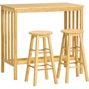 HOMCOM Ensemble table de bar rectangulaire + 2 tabourets ronds bambou avec repose-pieds 3 pièces 98 x 53 x 90 cm bois naturel   Aosom France